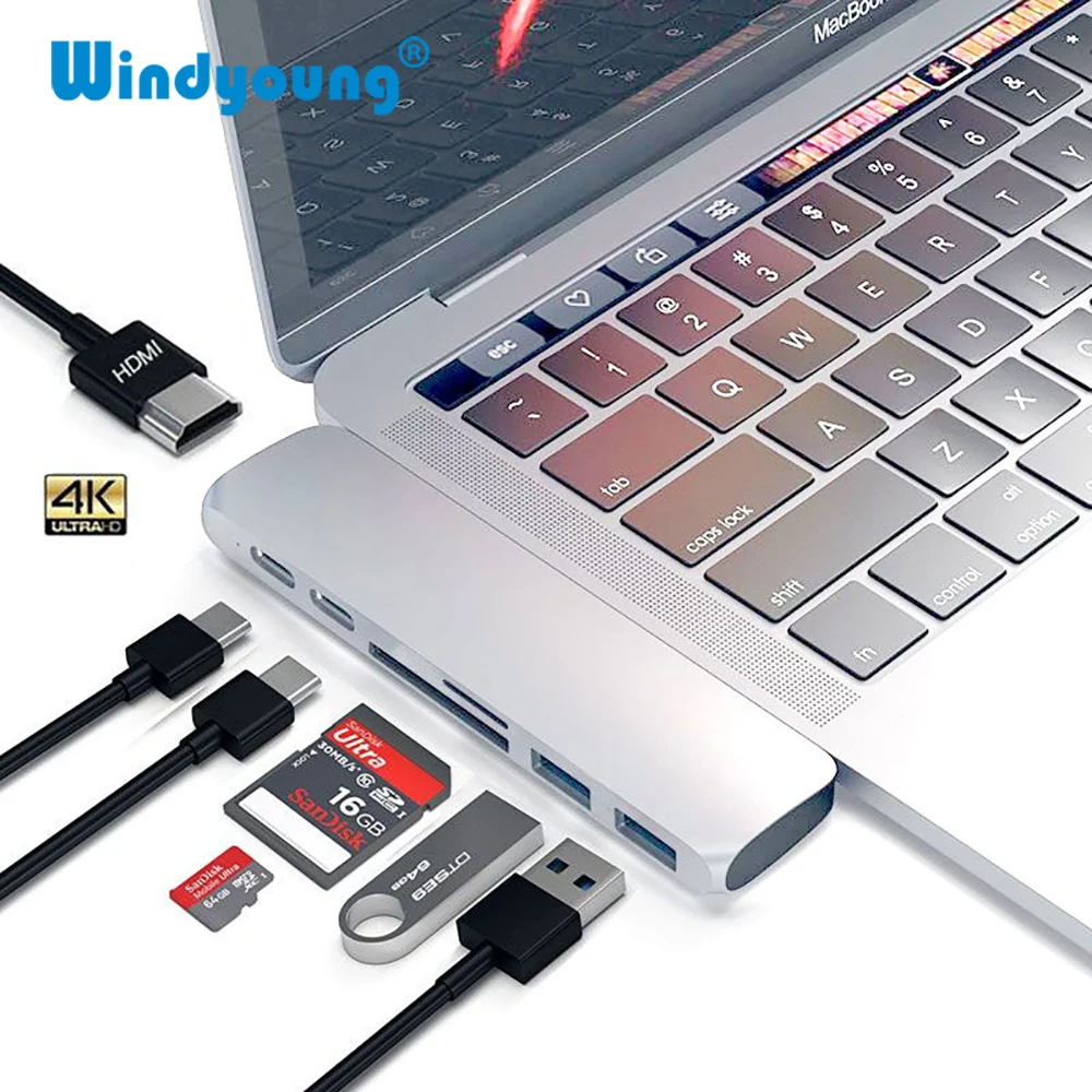 Двойной USB 3 1 Type C концентратор к HDMI адаптеру 4K Thunderbolt с Hub 0 MicroTF SD слот PD для MacBook Pro