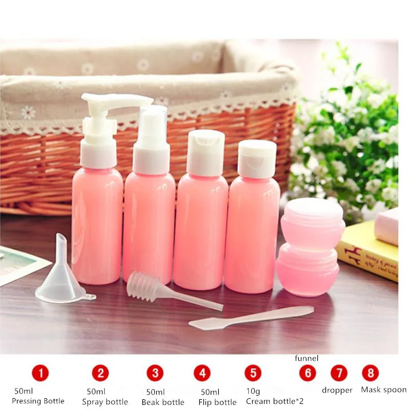 

9pcs/set Travel Bottles Package Set Refillable Bottles Cosmetics Perfume Cream Shampoo Pressing Spray Bottle Makeup Tools 20#630