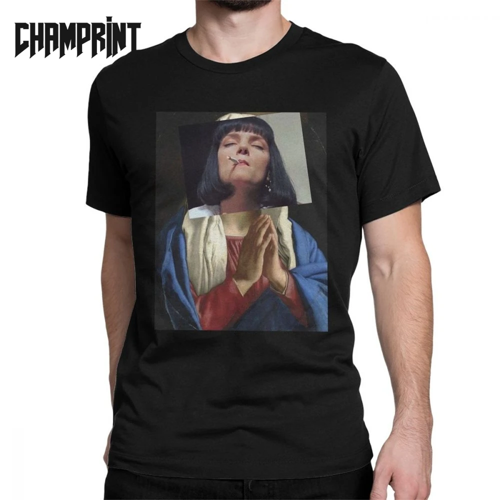 

Humor Pulp Fiction T-Shirts Men Crew Neck 100% Cotton T Shirts Peliculas Art Meme Short Sleeve Tees Unique Clothes