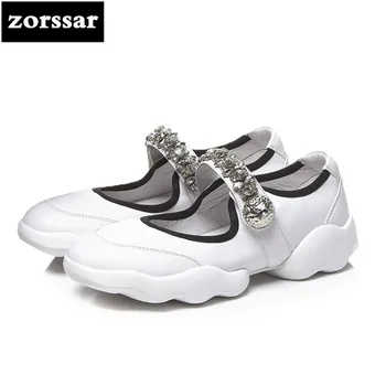 

{Zorssar} 2018 New Spring high quality Genuine Cow Leather Women sneakers Casual Flats loafers shoes outdoors Walking shoes