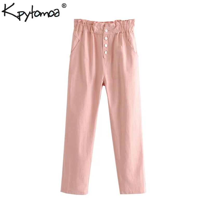 

Vintage Chic Pockets High Elastic Waist Pencil Pants Women 2019 Fashion Buttons Fly Ladies Ankle Trousers Casual Pantalon Mujer