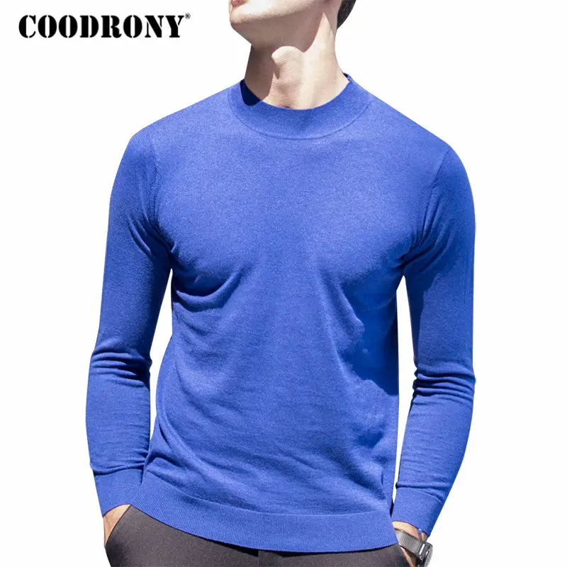 COODRONY, свитер из мериносовой шерсти, мужской зимний теплый трикотажный кашемировый свитер, брендовый Повседневный пуловер с высоким воротом для мужчин размера плюс, пуловер для мужчин - Цвет: Синий