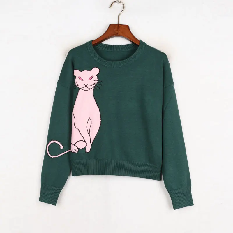 

Fashion Women's Sweaters Cute Cartoon Cat 2018 Autumn Designer High Street Female Pullover Lady's Knitted Clothes O-neck Jumper