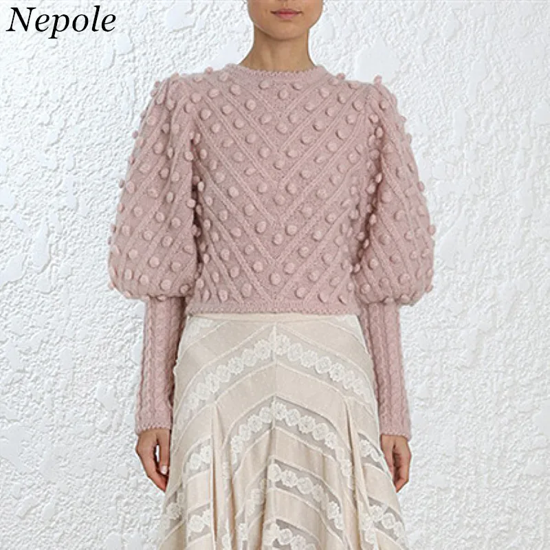 O Knitted Modis Girl Women Sweet Little 69718 Mujer Sleeves Pink Lattern Sueter Fashion 2019 Balls Pullover Solid Sweater neck Neploe yR5cwq40v