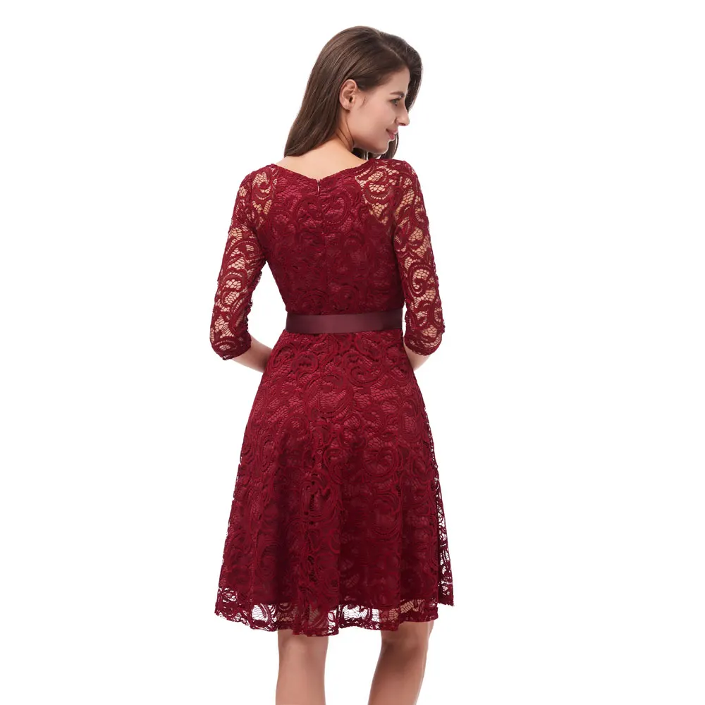 Beauty Emily Wine Red Lace Party Prom Dresses 2019 Short for Women A-Line Half Sleeve Formal Party Prom Homecoming Dresses