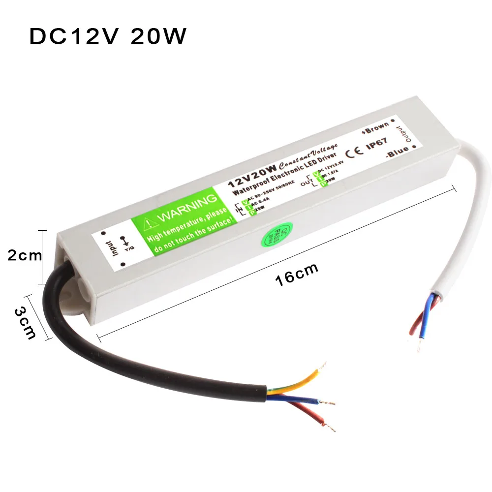 Светодиодный драйвер переменного тока, 220 В, 12 В постоянного тока, 10 Вт, 20 Вт, 60 Вт, 80 Вт, 100 Вт, 150 Вт, водонепроницаемый трансформатор, переключатель, адаптер питания для светодиодной ленты