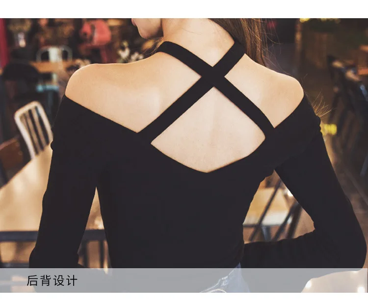 Shintimes корейские топы с открытыми плечами для женщин футболка футболка с длинным рукавом Женская Сексуальная футболка