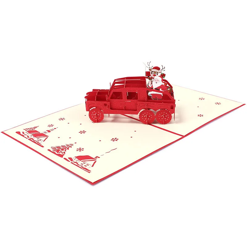3D Handmade 2019 Christmas Elk Santa Claus Red Car Paper Invitation Greeting Cards PostCard New Year Relative Friends Kids Gift |