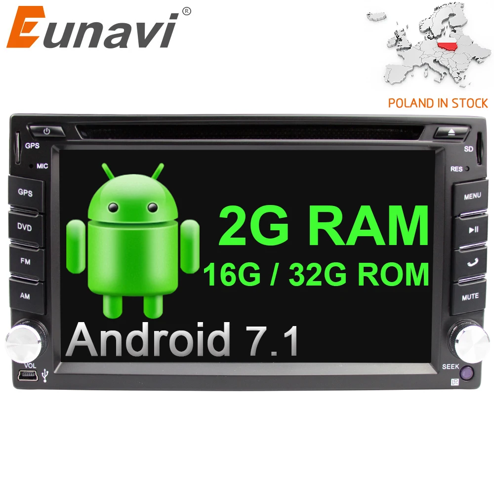 Kopen Eunavi Quad Core Universele Autoradio Multimedia 2Din Android 7.1 8.1 Auto Radio Dvd Speler Stereo Gps Navi + wifi + bluetooth In Dash