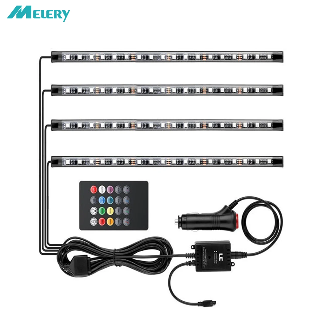 

RGB LED Light Strips Colorful Music Rhythm Set Atmosphere Light Cigarette Lighter Plug Car Modification Foot Lamp Voice Control