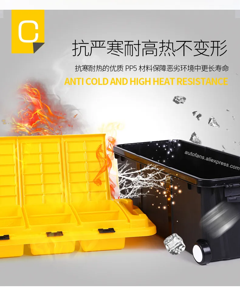 Cheap Autofans 75L Plastic Auto Trunk Storage Box Independent Cabinet Boot Organizer Wheel Car Trunk Container Boot Trolley Box S11 28