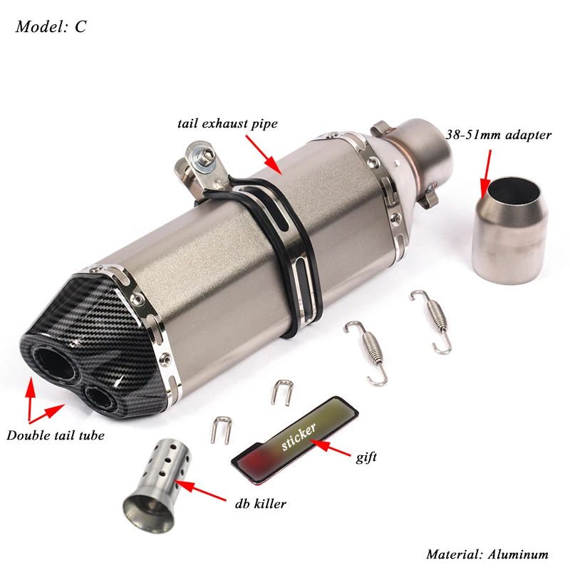 370 мм мотоциклетная алюминиевая Хвостовая система глушителя Модифицированная 38-51 мм мото-короткая выхлопная труба глушителя с DB Killer