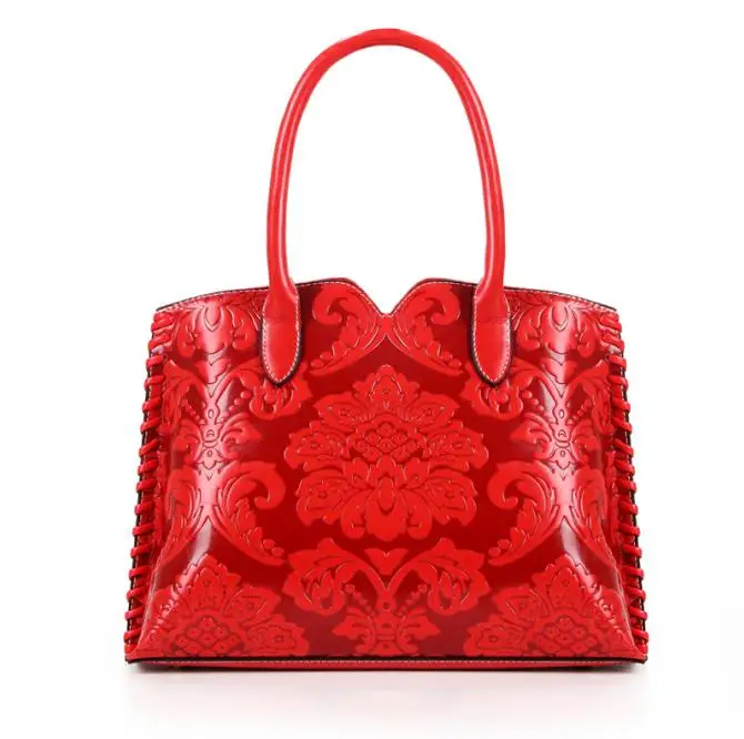 Брендовые роскошные женские кожаные сумки, высокое качество, сумки через плечо, женские тисненые повседневные сумки, женские винтажные сумки с верхней ручкой - Цвет: Красный