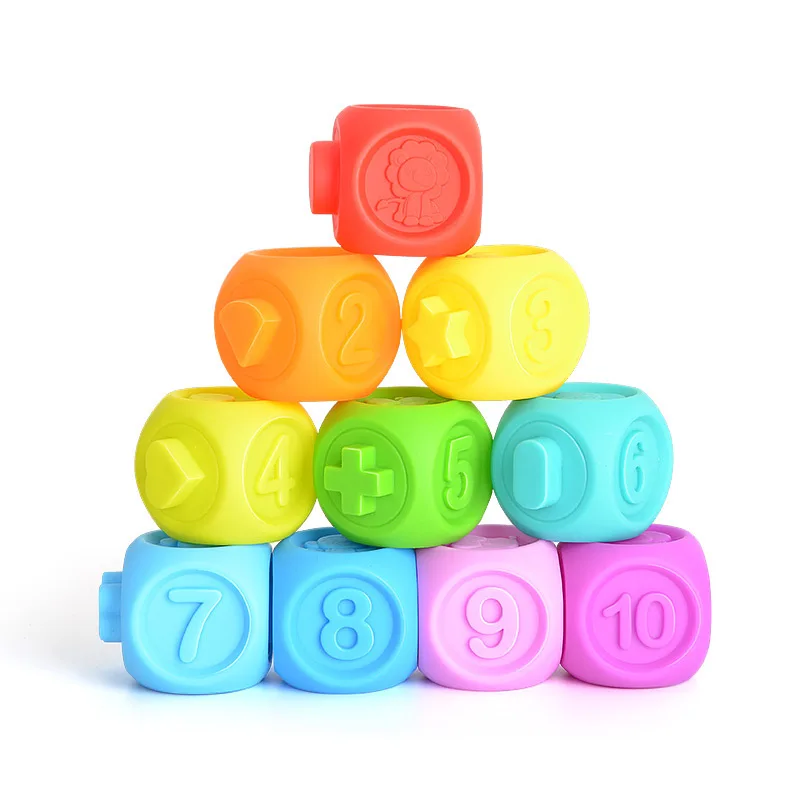 

Baby 3D Soft Rubber Embossed Square Building Block Cognitive Grasp Can Be Pinched and Bit Plastic Children's Toy