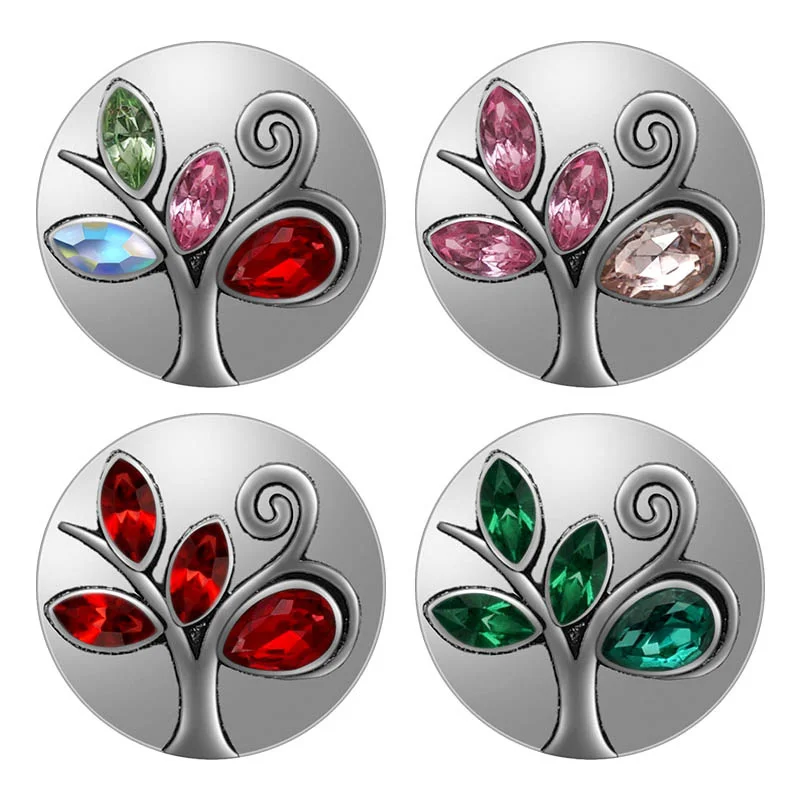 

New Beauty Rhinestone Round Tree Crystal 18mm snap buttons Colorful fit 18mm snap necklace jewelry wholesale KZ3437 Gift
