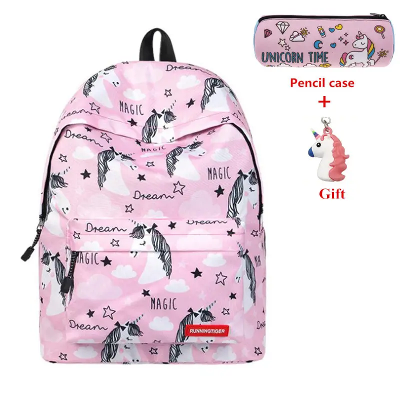 Модный рюкзак с единорогом, женская сумка, Mochila, школьный рюкзак, школьные сумки для девочек-подростков, сумка для путешествий, Bolsa Feminina - Цвет: SET1