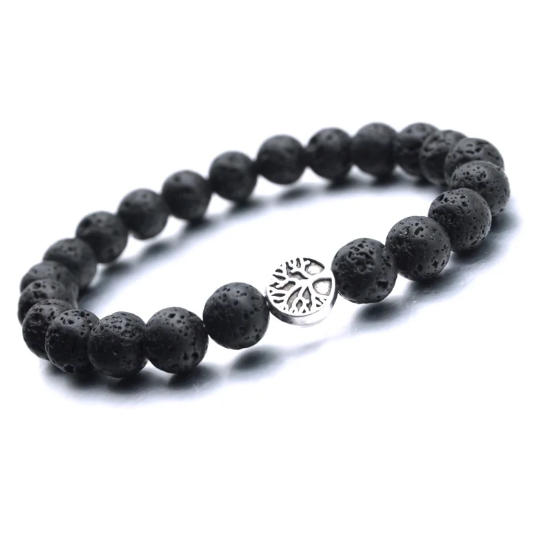 Cheap Tree of Life 8mm Black Lava Stone Beads DIY Aromatherapy Essential Oil Diffuser Bracelet Yoga Strand Jewelry