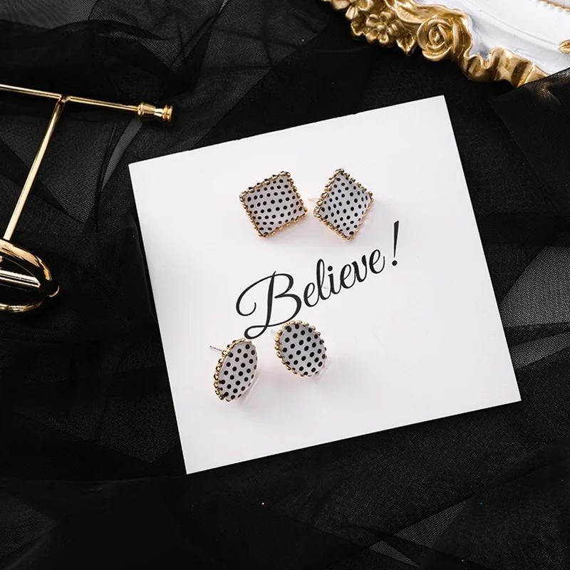 Classic pot Earring Geometric EarringRound Square Oval Stud Earrings for Women Cute Korean Style Acrylic Earings Fashion Jewelry | Украшения