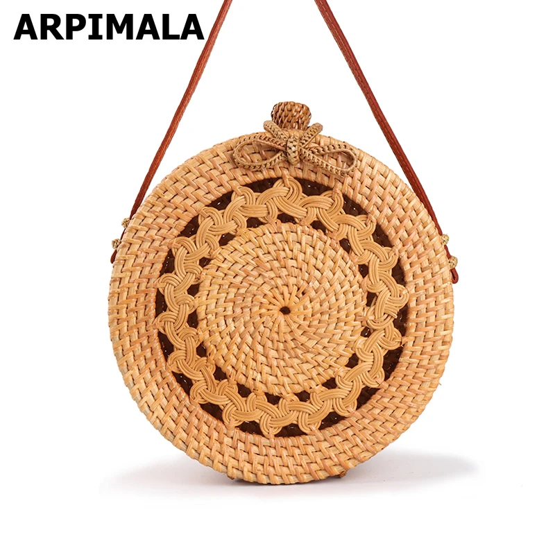 Женская Соломенная Сумка ARPIMALA летняя круглая сумка из ротанга с цветочным узором