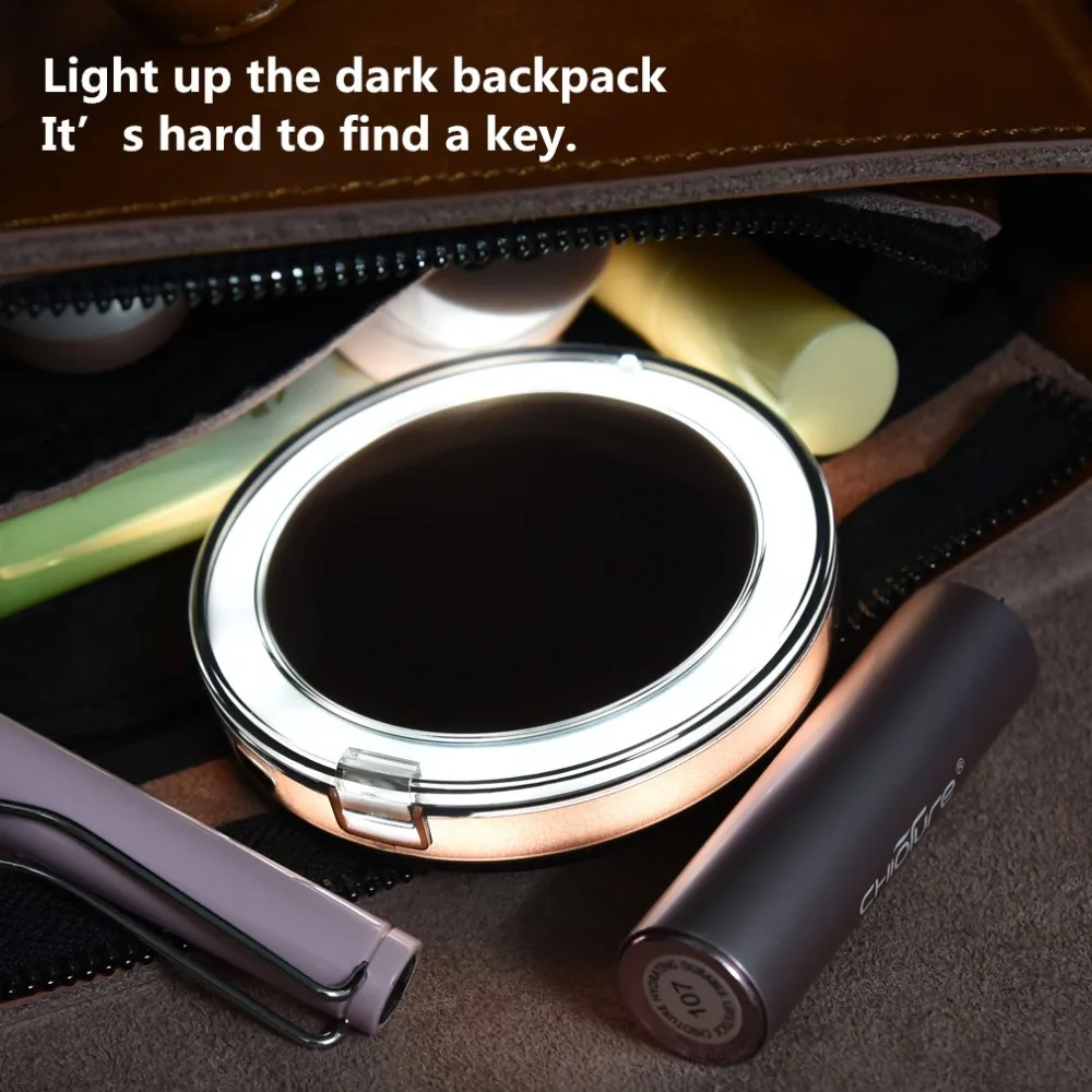 Travel Mirror LED  Makeup Mirror Folding Pocket Mirror 1x3x Magnification Adjustable Portable Travel Mirror Inductive Rechargeable Portable mirror (05)