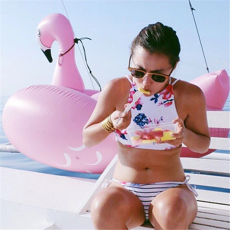 Цветочные полосатый reversib bikinis девушки женщин купальники росту купальник высокой