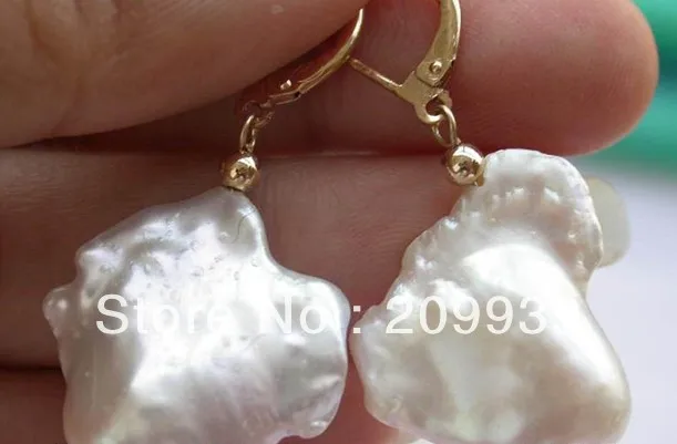 

hj 00144 huge 22mm baroque white keshi reborn pearl earring 14k