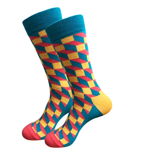 MEI LEI YA, 1 пара, высокое качество, мужские носки, хлопок, Осень-зима, мужские хлопковые носки, цветные сетчатые мужские и мужские длинные счастливые носки - Цвет: yellow