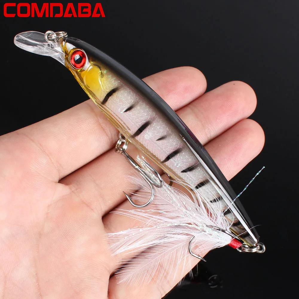 

1pc Fishing Lure 11.5cm-13.4g Minnow Lures 4# Feather Hook 10 Color Fishing Bait