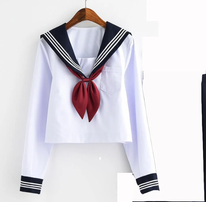 Японская ортодоксальная Мягкая юбка для девочек, платье моряка, студенческий костюм с длинными рукавами, юбка Кансай, комплект в школьном стиле JK010 - Цвет: 010top shirt