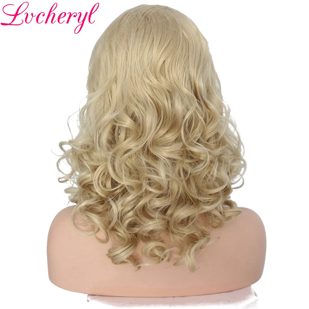 Lvcheryl короткие светлые натуральные волнистые волосы с высокой плотностью, завязанные вручную, бесклеевые термостойкие волосы, парики из синтетического кружева спереди для женщин