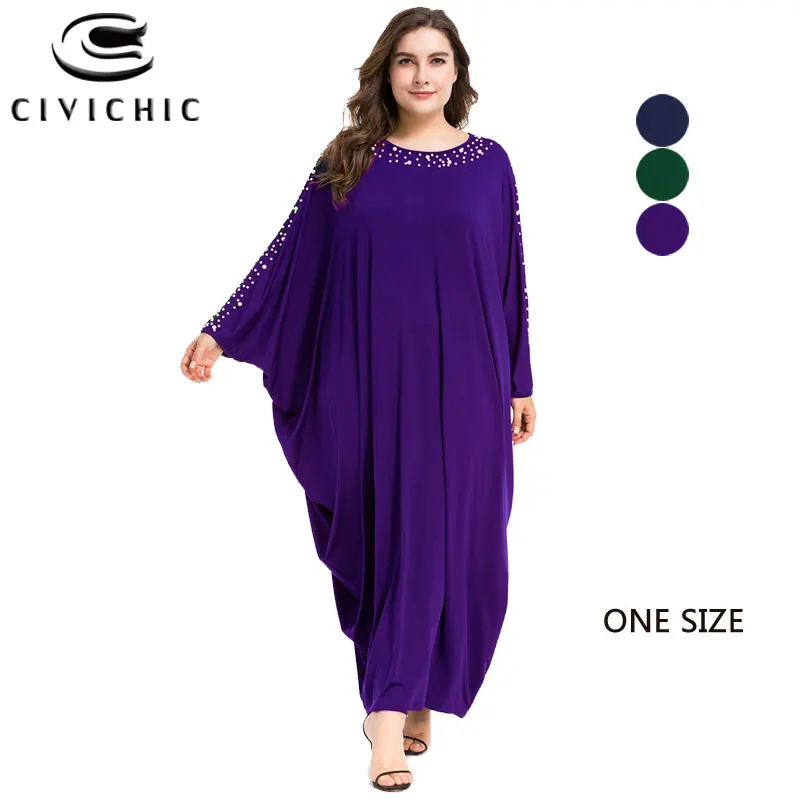 

CIVI CHIC Women Muslim Church Robe Longue Femme Handmade Pearl Bead Party Vestidos Batwing Sleeve Jurken Long Loose Dress DRS146