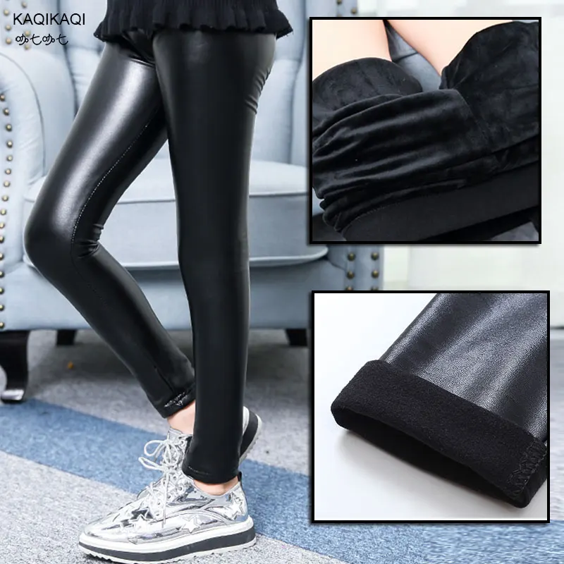 

Winter Baby Girls Legging Children's PU Leather Warm Pants Kids Chaparajos Teenager Fur Leather Trousers 2018New Fashion