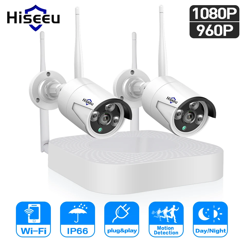 Kopen Hiseeu 1080 p 960 p draadloze CCTV Systeem IP Bullet Camera HD 2MP NVR Recorder Video Security Camera Surveillance System