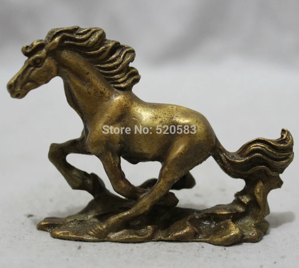 

Chinese Brass Figurine Zodiac Year Animals FengShui Wealth Jump Horse Statue