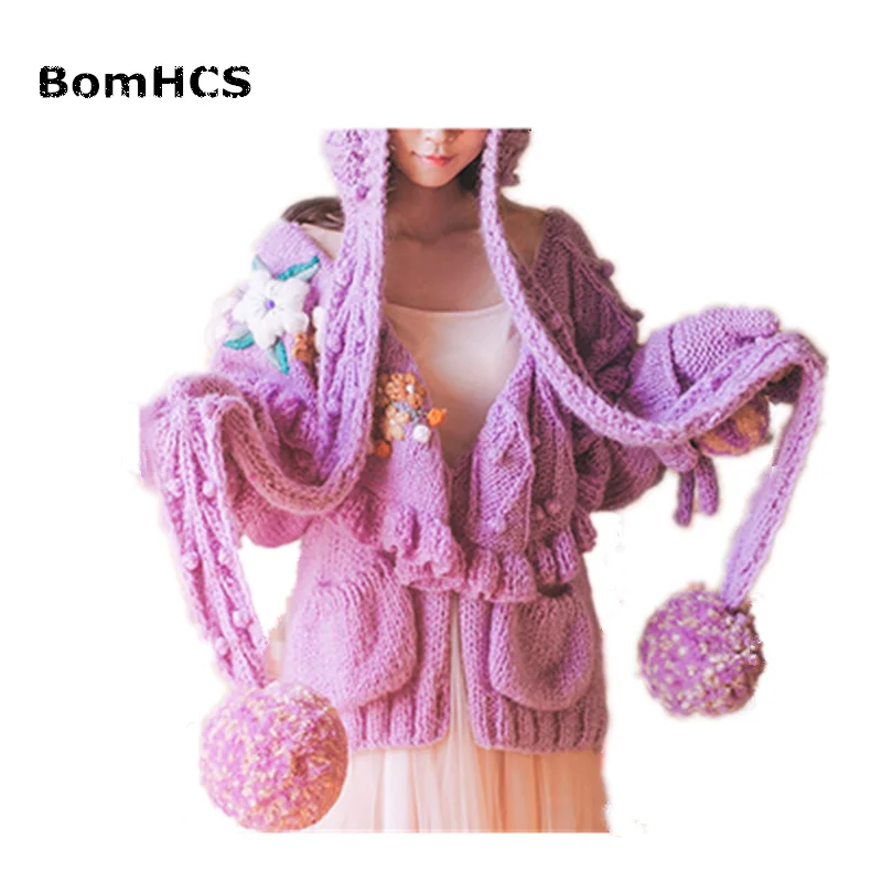 BomHCS Милая большая шапка с шарфом, зимняя женская красивая Шапка-бини, шарф, ручная работа, вязаная(без перчаток