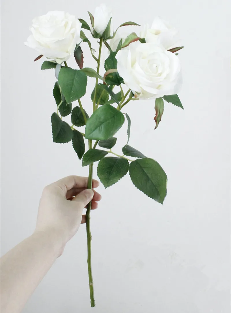 Flone 5 бутоны, реалистичные розы ветка с цветами искусственный Голубь из латекса розы Букет Искусственный цветок для свадьбы украшения для домашнего праздника искусства - Цвет: white
