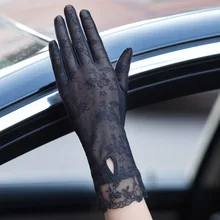 Сексуальные весенние летние женские короткие перчатки с УФ-защитой от солнца и сенсорным экраном, модные женские тонкие шелковые кружевные перчатки с жемчугом для вождения 06AB