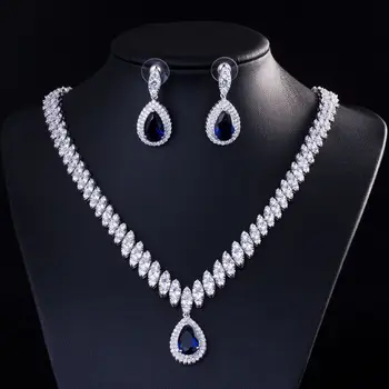 

Bride Zircon Drops Hypoallergenic Ear Clip Necklace Set Wedding Bridal Party Jewelry Set Dress Up Necklace Earring Set