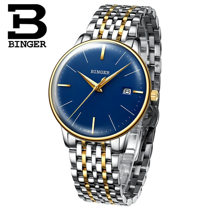 

Genuine Switzerland BINGER Brand Men Stainless Steel Automatic Mechanical Male self-wind Simple Cruve Surface Ultrathin Watch