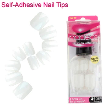 

12Sets Full Cover White Self-Adhesive French Nail Polish Tips Glued Acrylic Fake Nails False Pure Color French Manicure RCP-02