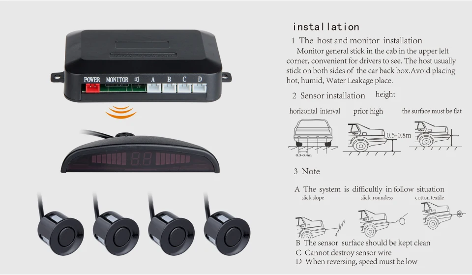 ANLUD Car Auto Parktronic LED Wireless Parking Sensor Kit 4 Sensors Reverse Assistance Backup Parking Alarm Radar Monitor System PZ300-W (5)