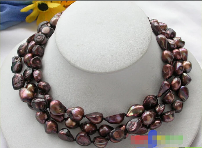 

NICE 3ROW 13mm coffee baroque freshwater pearl necklace magnet ^^^@^Noble style Natural Fine jewe FREE SHIPPING