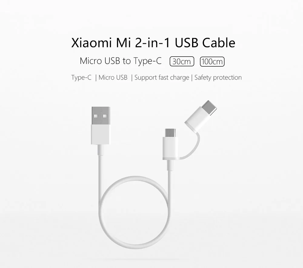 Xiaomi mi 2 в 1 USB кабель для передачи данных 100 см и 30 см кабель для передачи данных type-C mi cro USB кабель для быстрой зарядки