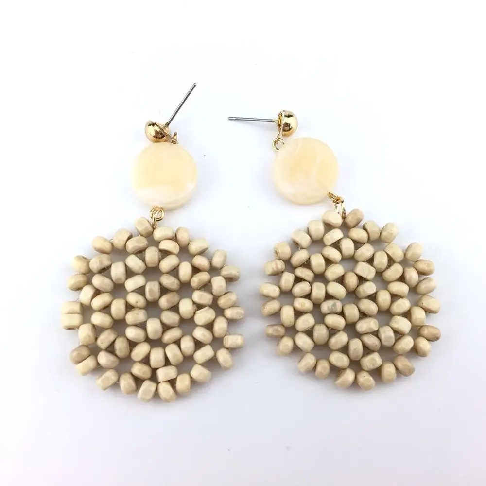 Fashion Multiple Korea Rattan Vine Braid Drop Earrings For Women Geometric Circle Square Handmade Wooden Straw Weave Earrings - Окраска металла: 8-