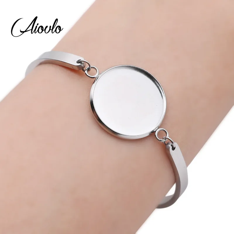 

Overall stainless steel Bracelet Bangle Blank Base Fit 20mm Round Photo Glass Cabochon Setting Bezel Tray DIY Jewelry Making