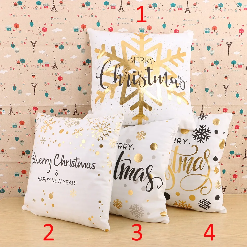 

KAFNIK,2019 Pillow Case 45*45 Pillowcase Gold Merry Christmas Throw Pillows Home Decorative Pillowcase