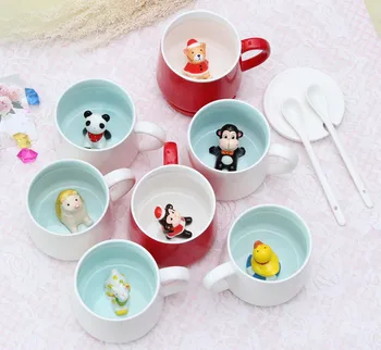 

3D Lovely Large Coffee Mug Monkey Panda Bear Dog Stereo Shape Cartoon Animal Ceramic Lovers Cup Christmas Gift 400ML