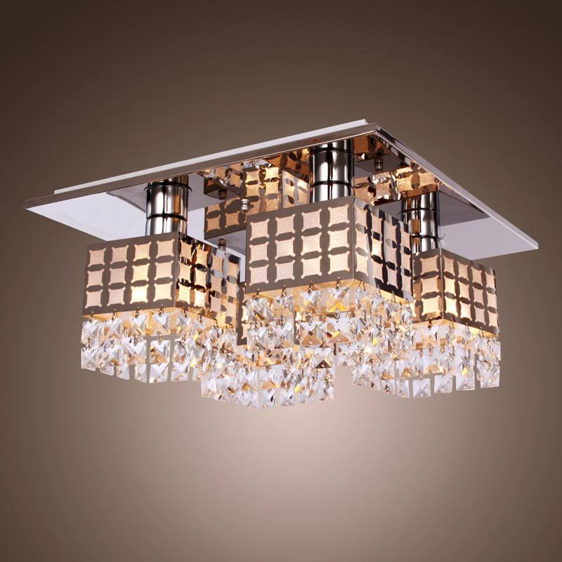 Modern 4 Lights Luxury Crystal Ceiling Lamp Flush Mount Fixture Bedroom
