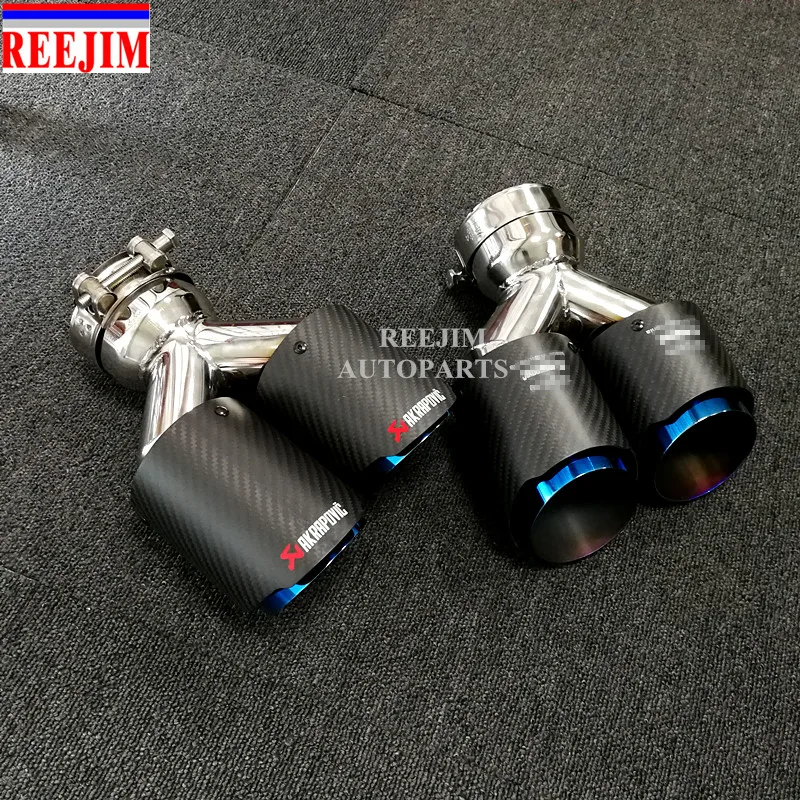 

2 PCS DUAL BLUE Color Pipe 3'' in 3.5'' out Stainless Akrapovic Carbon Exhaust Tip car-styling Akrapovic exhaust tip tailpipe