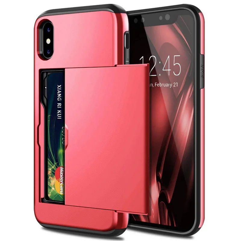 YISHANGOU чехол для телефона с отделениями для карт для iPhone 11 XR XS Max, Гибридный Силиконовый пластиковый чехол 2в1 для iPhone X 6S 7 8 Plus - Цвет: Red